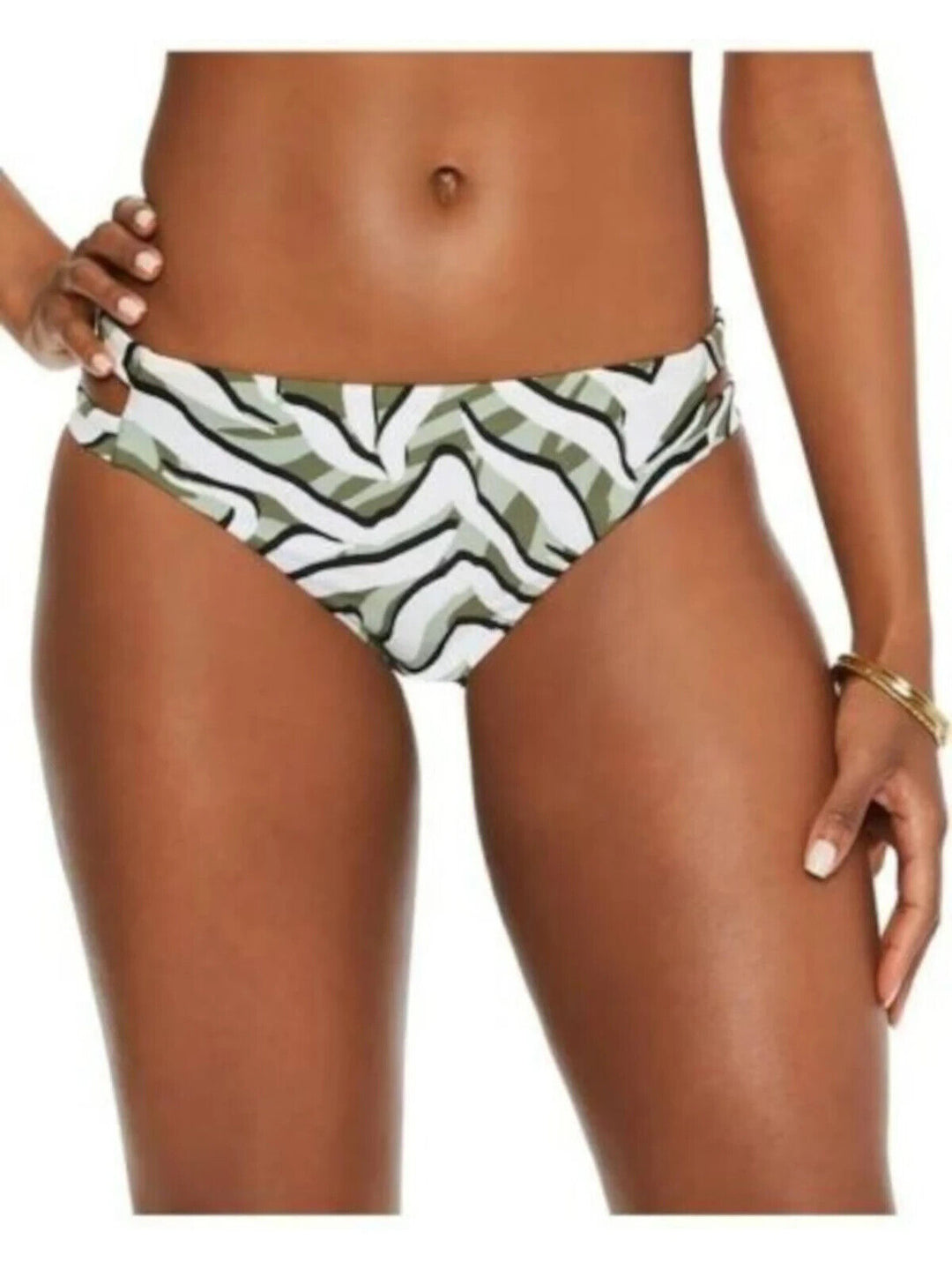 Bar III Women's Summer Sage Strappy Sides Hypno Beach Bikini Bottoms Size Medium