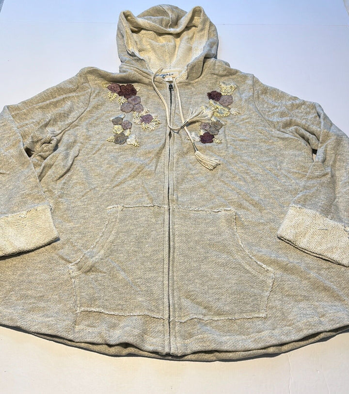 Style & Co. Women's Gray Heather Embroidery Long Sleeve Full Zip Hoodie Size 1X