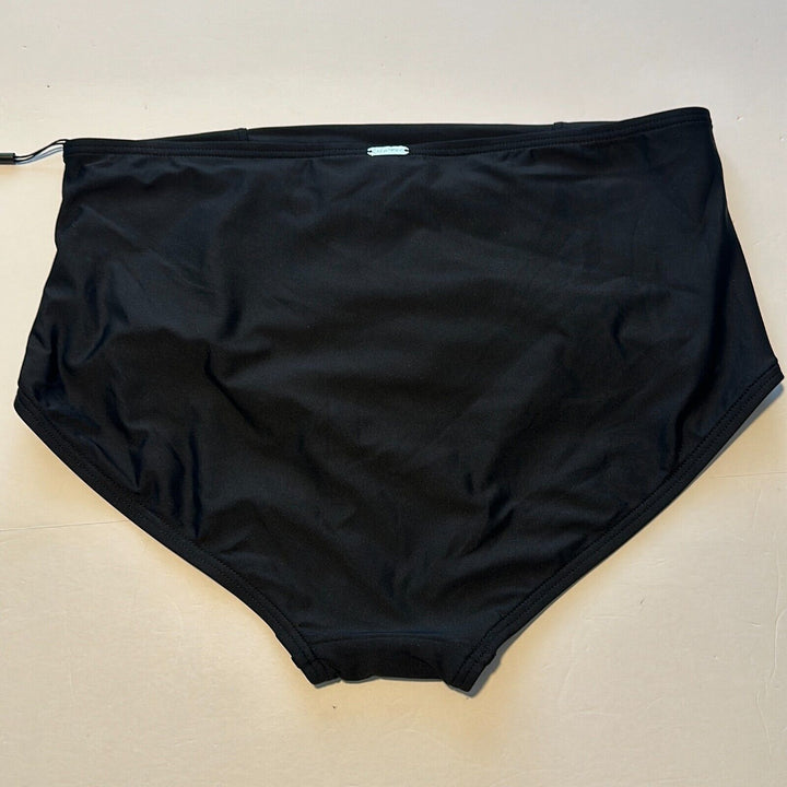 Calvin Klein Women's Black Pleated Stretch High-Waist Bikini Bottom Size Large