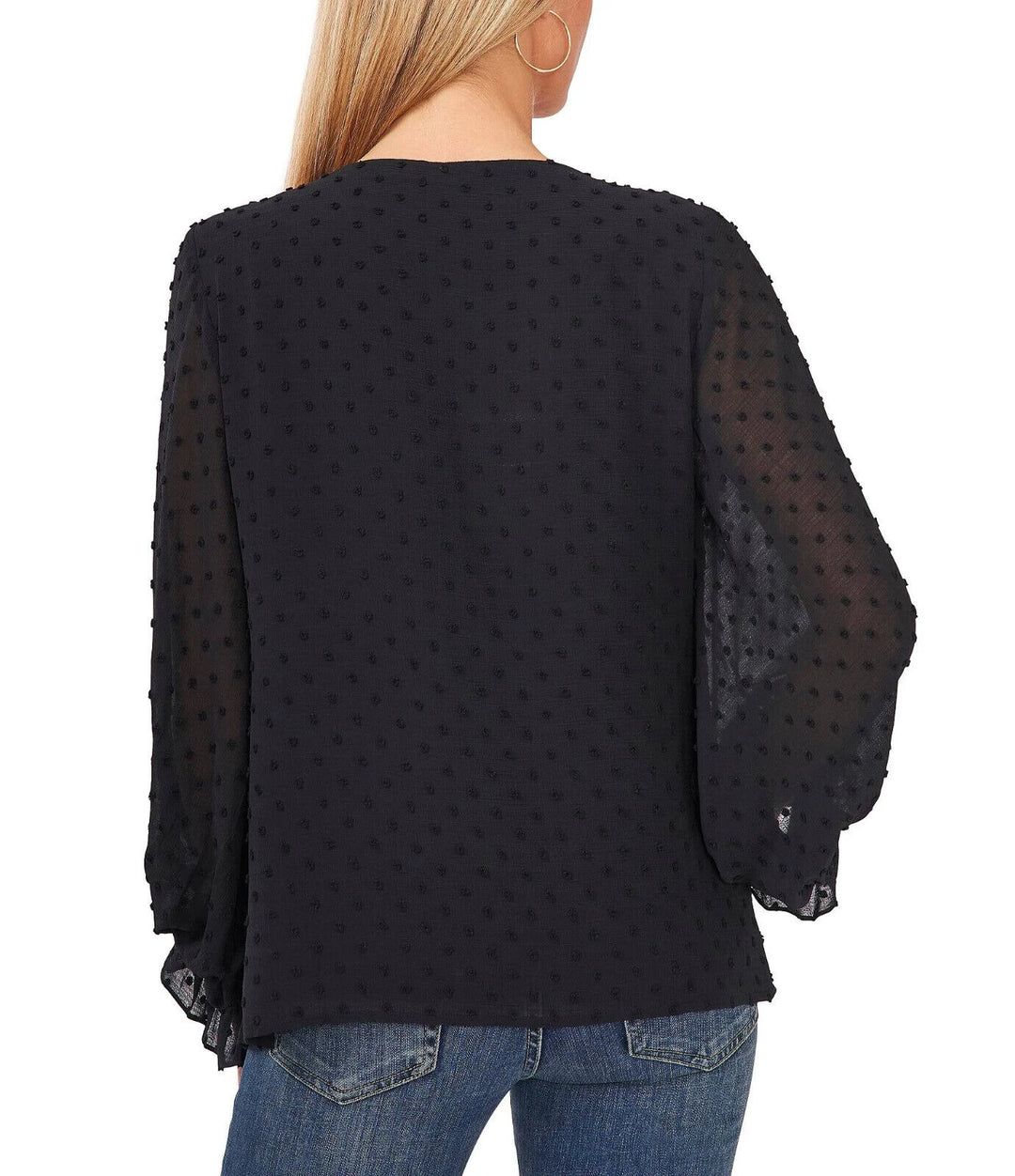 Vince Camuto Women's  Long Sleeve Mood Indigo Rich Black V Neck Top Size Medium