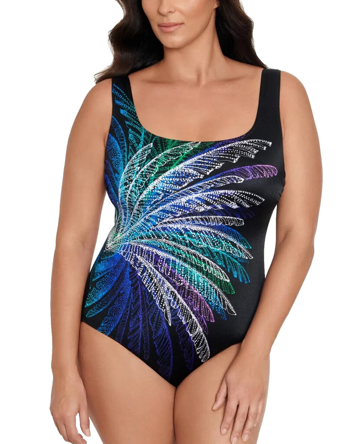 Swim Solutions Women's Blue Firework Print One Piece Scoop Back Swimsuit Size 10