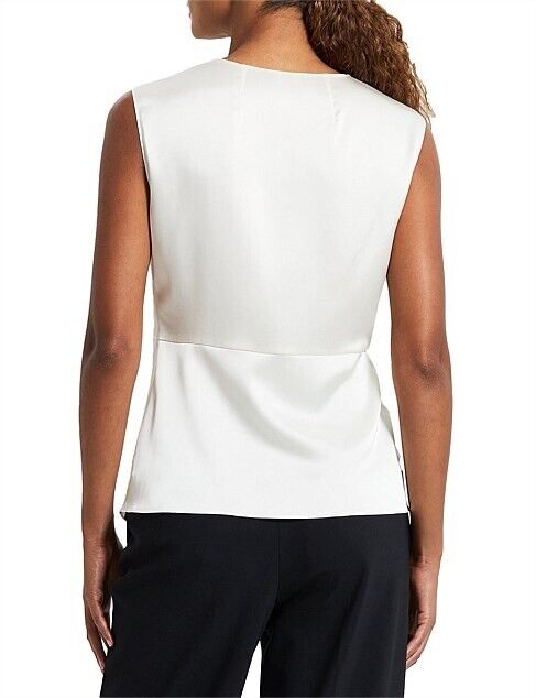 Theory Women's Ivory Soft Satin V-Neck Twisted Sleeveless Blouse Top Size 6