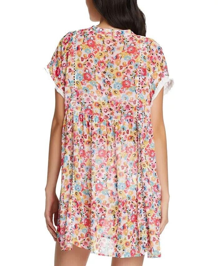 Bleu Rod Beattie Women's Multicolor Floral Power Chiffon Swim Cover-Up Dress L