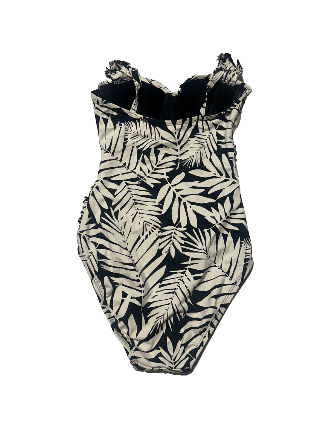 Bleu By Rod Beattie Women's Black Tropical Shirred Bandeau V-Neck Swimsuits Sz 4