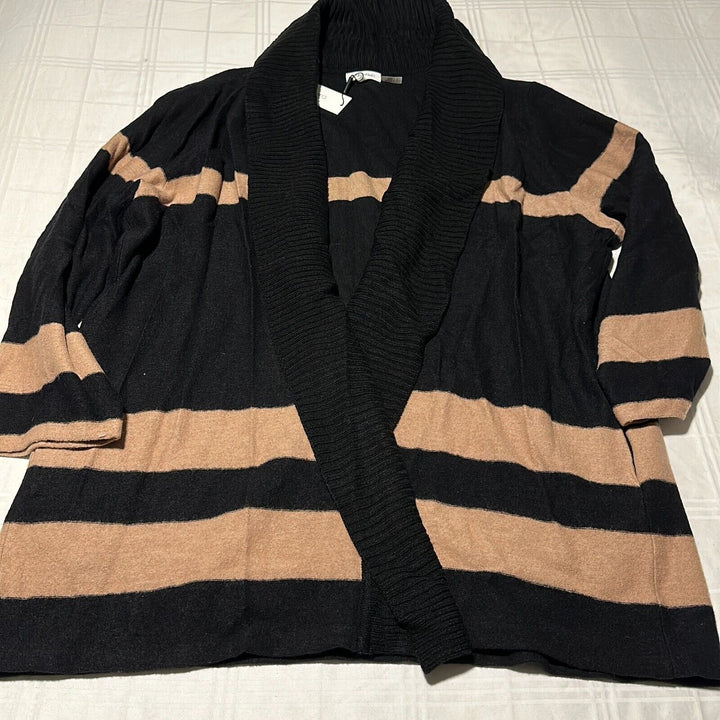 Calvin Klein Women's Black Brown Long Sleeve Open Front Cardigan Sweater Size 3X