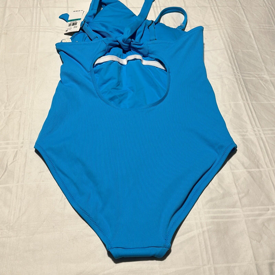 Becca Women's Waterfall Blue Asymmetrical Neck One-Piece Swimsuit Size 0X