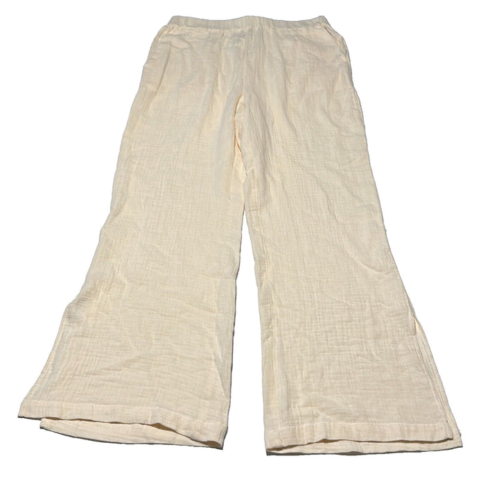 Sanctuary Women's White Cotton Elastic Waist Pull On Wide Leg Pants Size Large