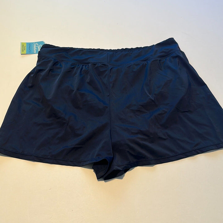 Swim Solutions Women's Navy Blue Elastic Waist Stretch Swim Boy Shorts Size 18W