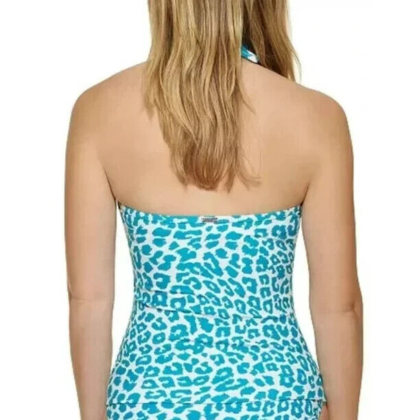 Calvin Klein Women's Blue Leopard Print V-Wire Halter Bandeau Tankini Top Sz XL