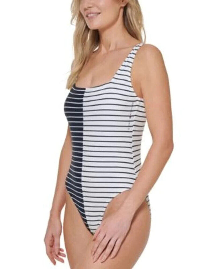 Tommy Hilfiger Women's White Striped Sail Away One Piece Swimsuit Size 18