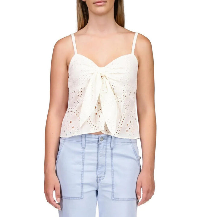 Sanctuary Women's White Cotton Sleeveless Eyelet Cropped Blouse Top Size XS